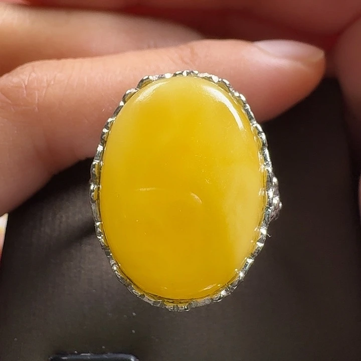 蜜蜡银S925镶嵌戒指戒指