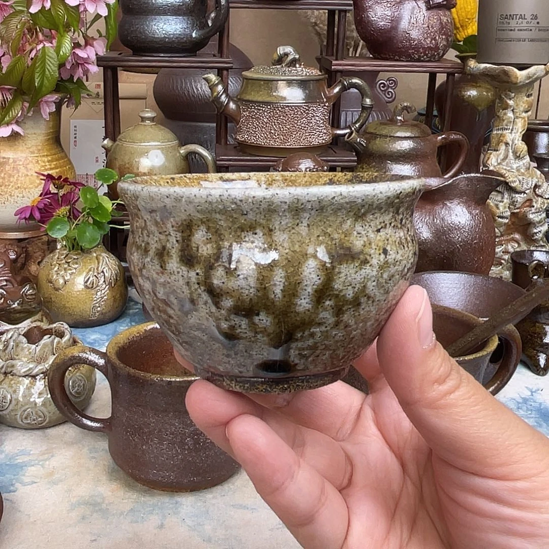 柴烧精品粗泥杯主人杯