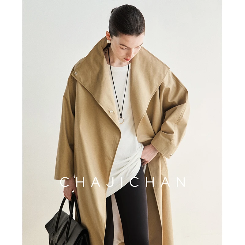 CHAJICHAN 100%匹马棉风衣立领女士春夏款气质简约风