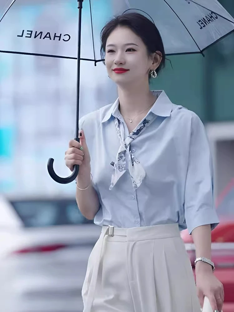 法式职业通勤五分袖衬衫女2025新款夏季洋气减龄小衫气质女士上衣
