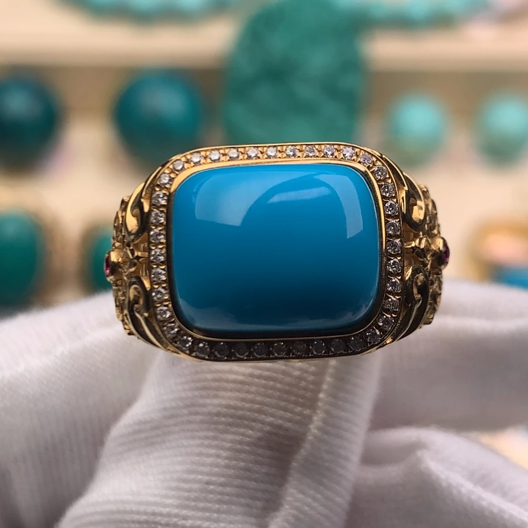 绿松石18K金镶嵌珠宝奇石