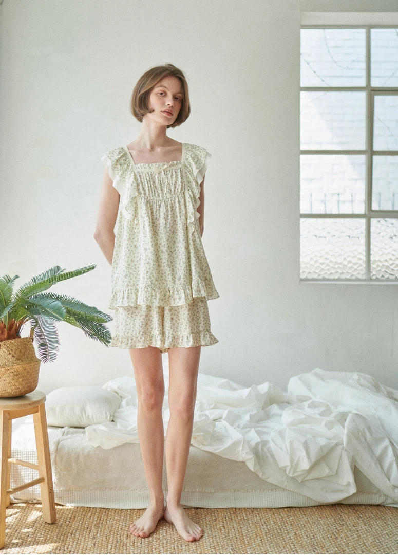 Ullala韩国品牌进口睡衣家居服砂布棉碎花款套装睡衣家居服25201