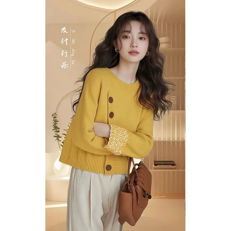 4114美丽设计感毛衣超好看圆领套头上衣小香风短款树莓色针织衫女