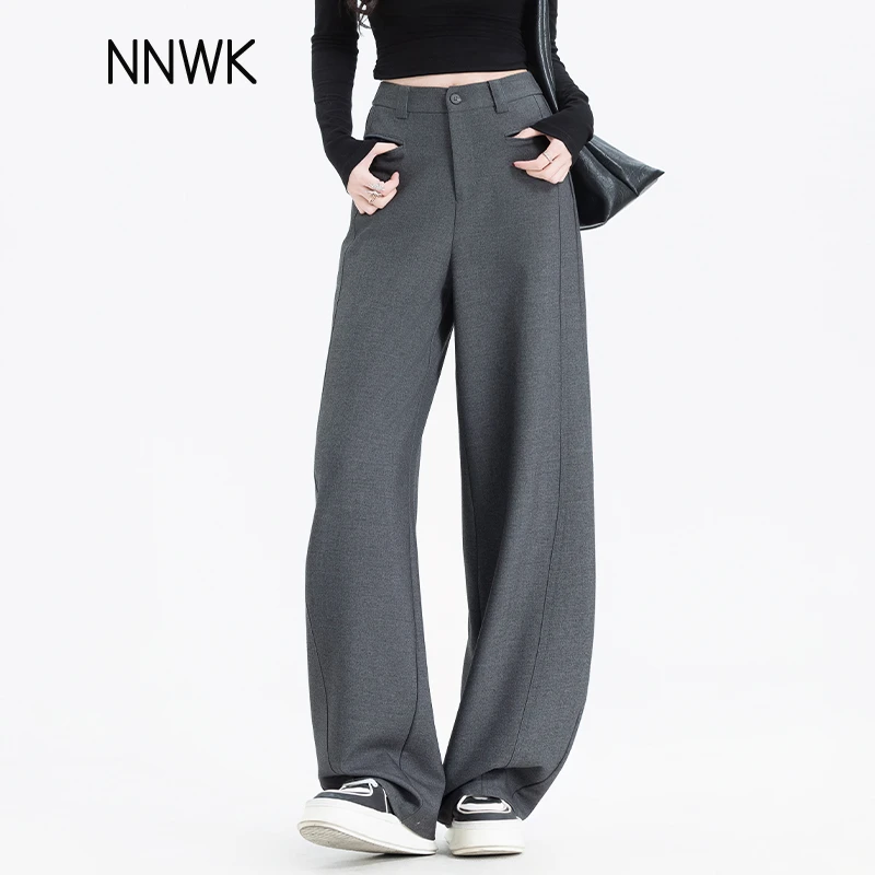 高级灰弯刀休闲西装裤女2025新款春季垂感高腰阔腿裤显瘦直筒长裤