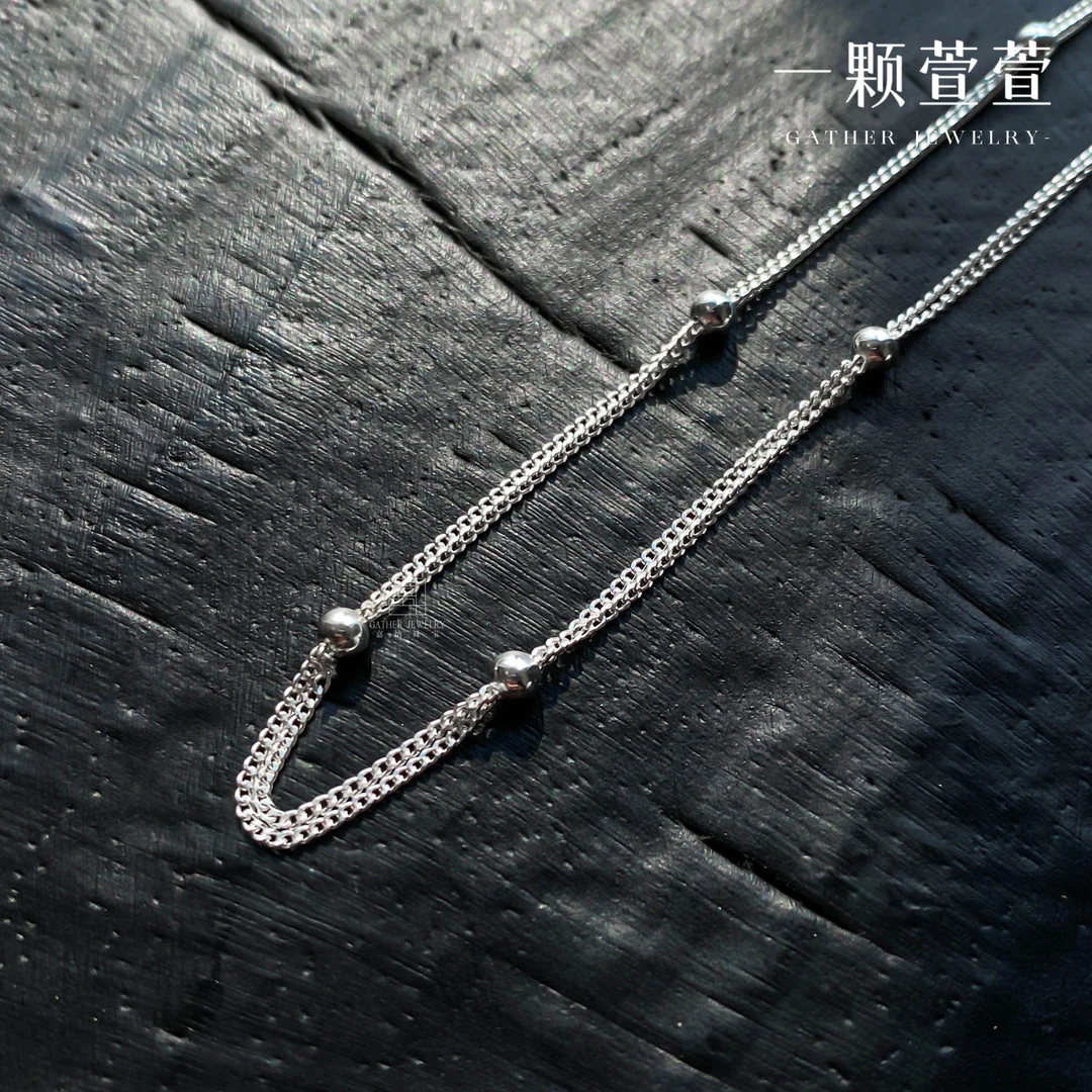 链子925银 【定位珠双层链】一颗萱萱925素银链子20寸可调节1000003