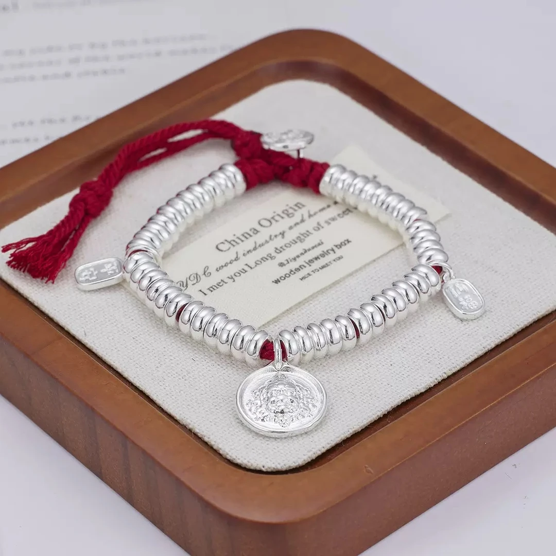 足银手链 【足银999清货专属链接】满盘缠黄财神可调节红绳手链