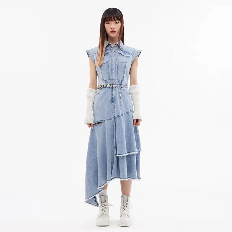 艾贝夏季气质中长款休闲牛仔连衣裙裙子K1-2-036