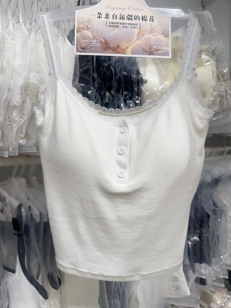 辣妹风少女风纯欲风背心吊带美背纺织长绒时尚蕾丝精梳棉