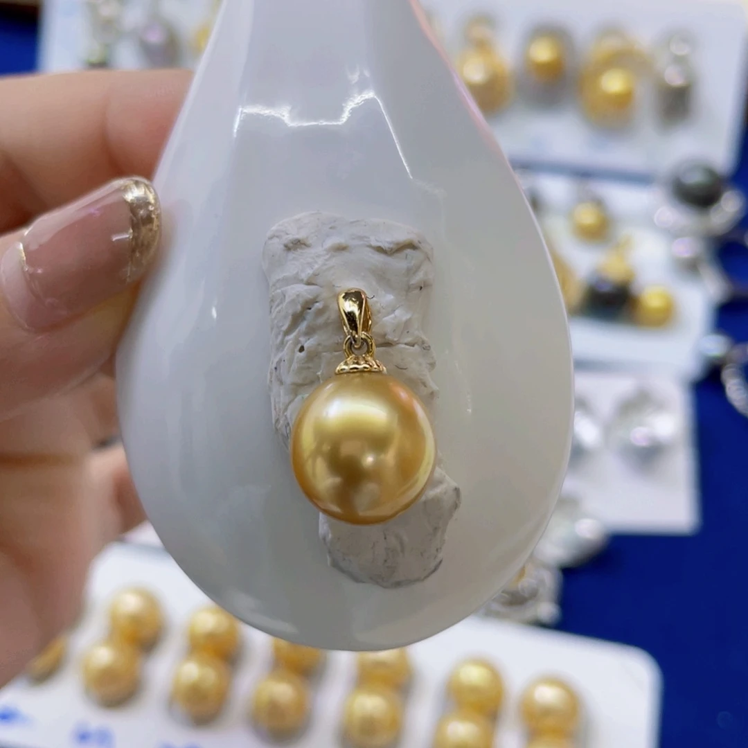银S925镶嵌海水珍珠颈饰金珠简约吊坠11.5mm