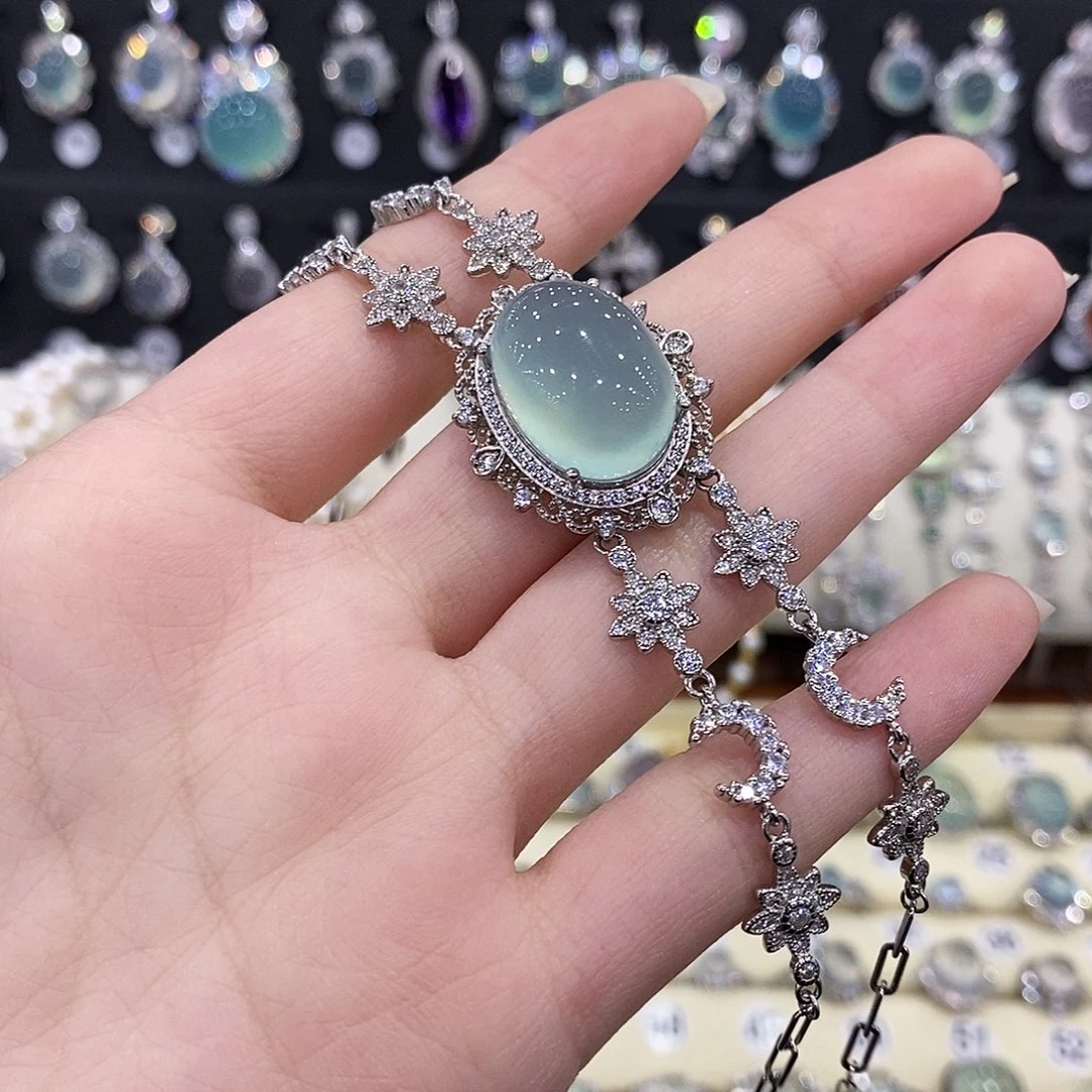 N***Y蛇纹石玉银S925镶嵌手链