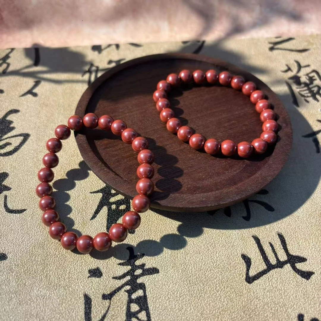 含辰砂工艺品朱砂素圈手串-约8mm*（多样性发一件）