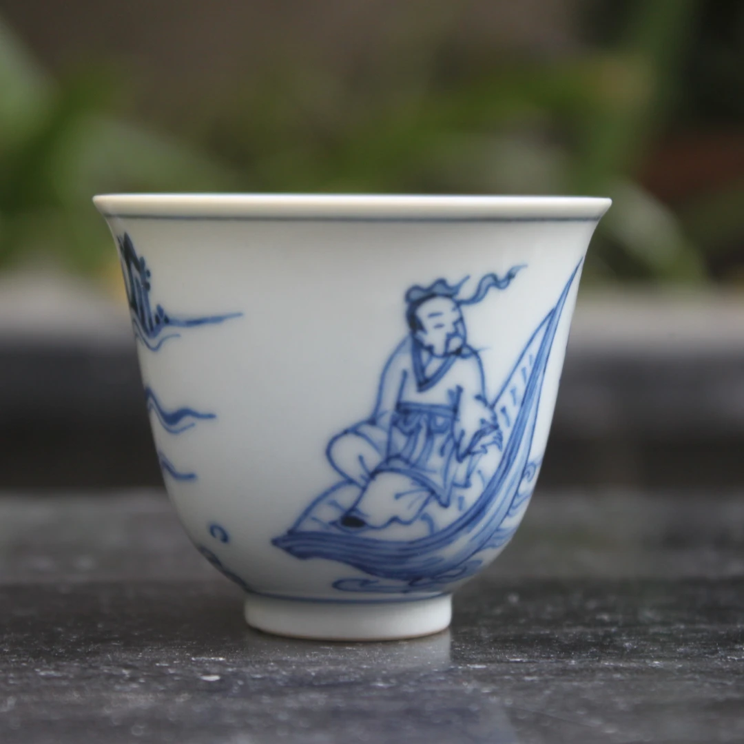 兰亭墨色青花柴窑太乙乘莲铃铛杯茶杯茶具
