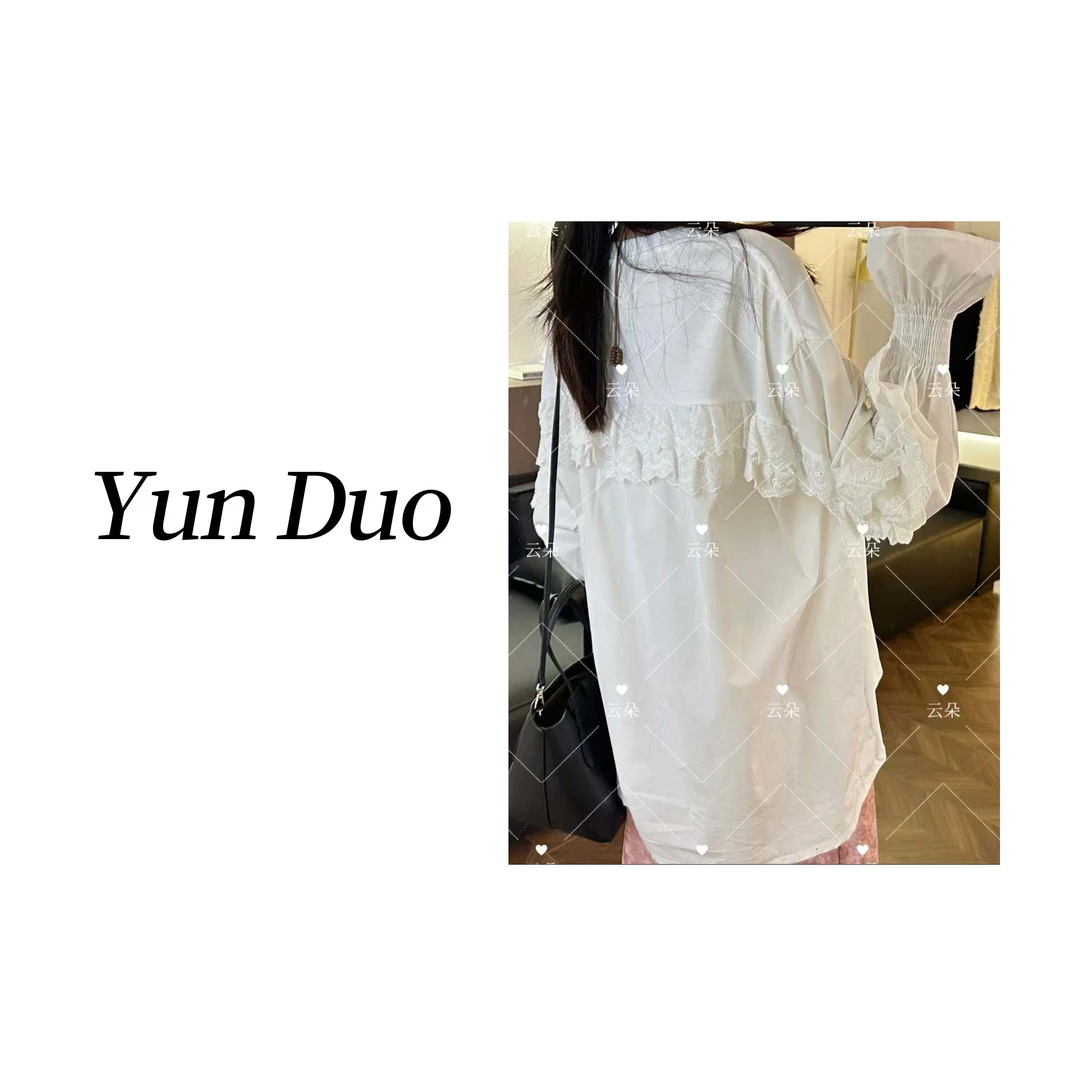 云朵定制【初见】高级感木耳边拼接衬衫T恤LA23