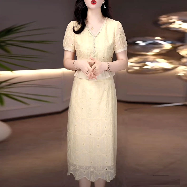 冰丝精纺时尚气质优雅假两件连衣裙2025夏季新款修身洋气减龄裙子