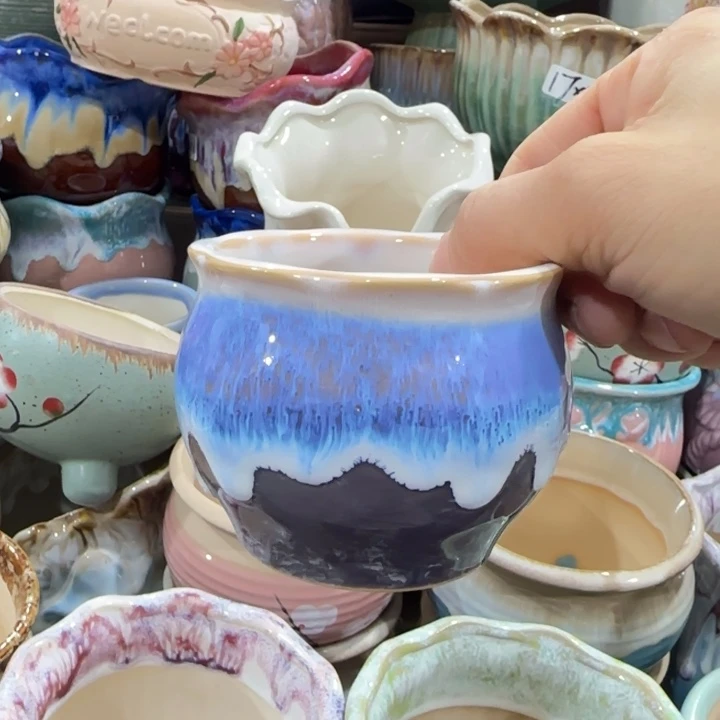 凑9块包邮，有孔，陶瓷花盆