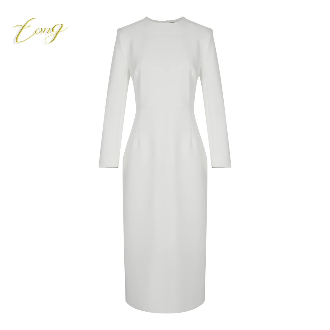 【彤姐原创】【白色】气质显瘦修身时尚简约白色优雅连衣裙女装D032