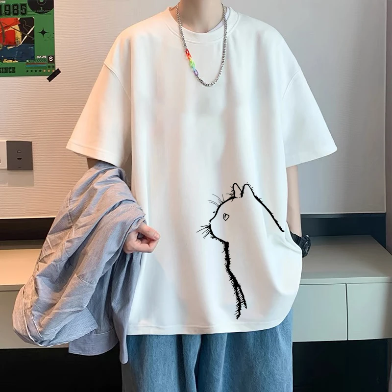 夏季新款纯棉短袖男t恤大码宽松休闲百搭男女印花半袖上衣青少年