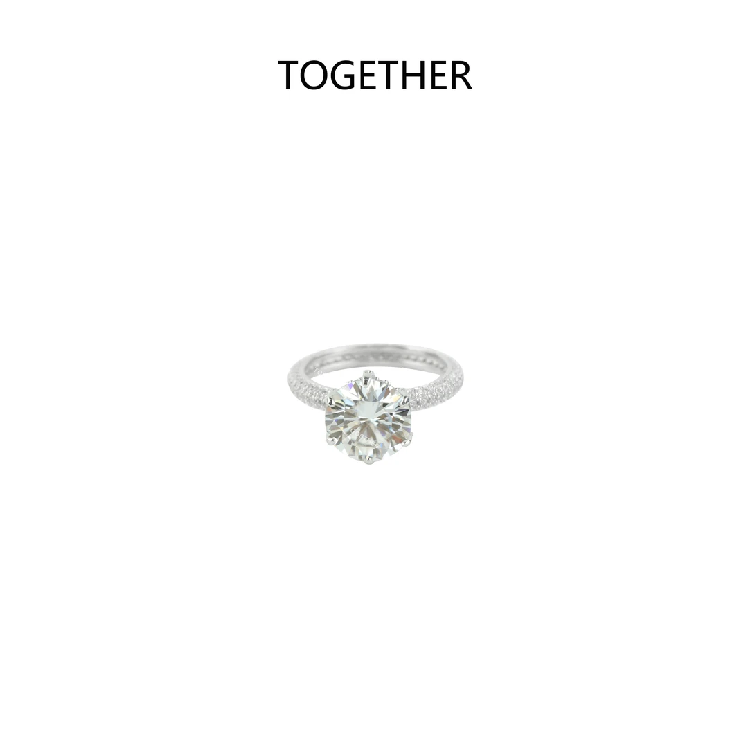 925银戒指 【TOGETHER】4克拉钻戒莫桑钻滚珠轻奢闭口戒指#GD56
