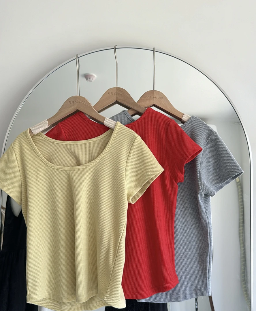 团购款韩国东大门正品女装华夫短袖前后穿法(no退no换）