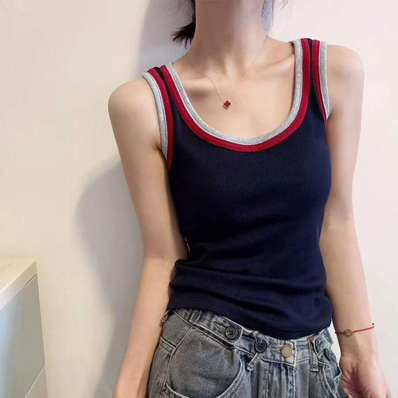 撞色拼接吊带背心女2025韩版时尚通勤修身夏季新上衣潮款百搭外穿