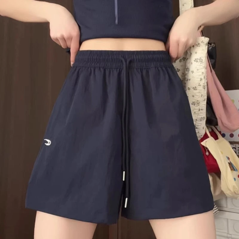 藏青色速干短裤女显瘦夏季薄2025新款休闲外穿运动中裤阔腿五分裤