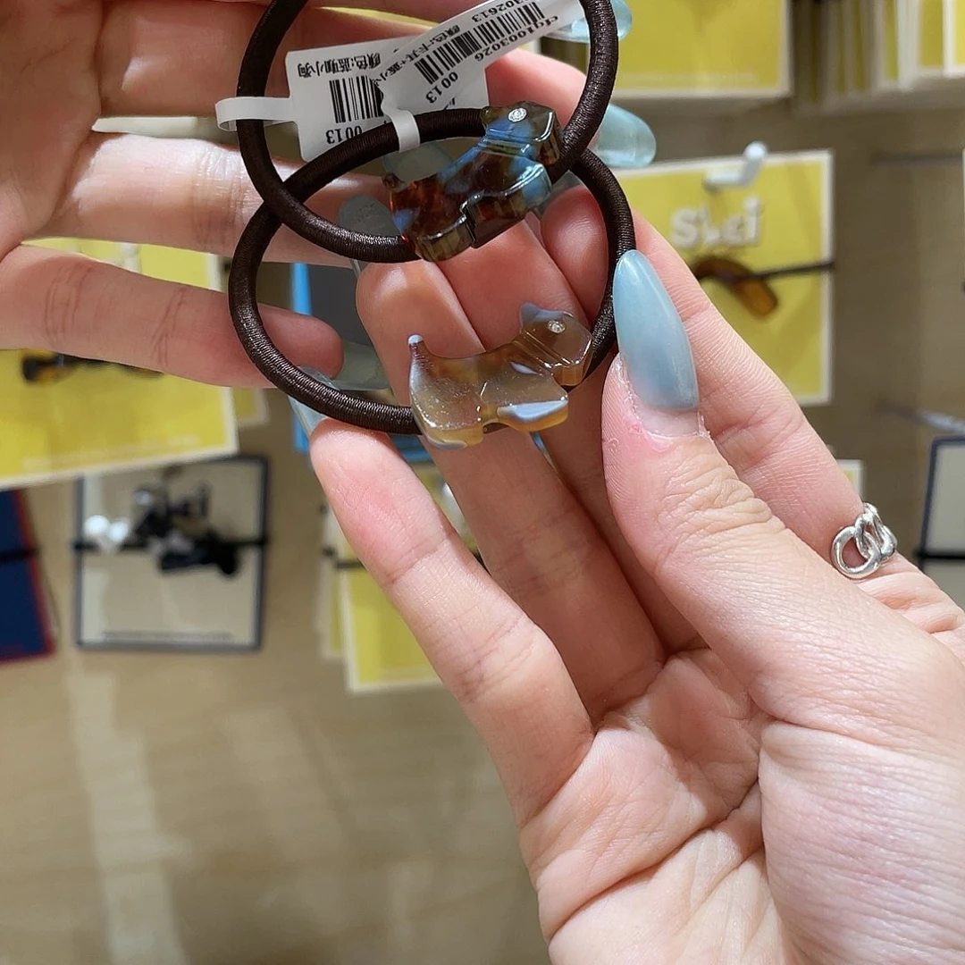 布艺非金属小狗琥珀两根拼色发绳