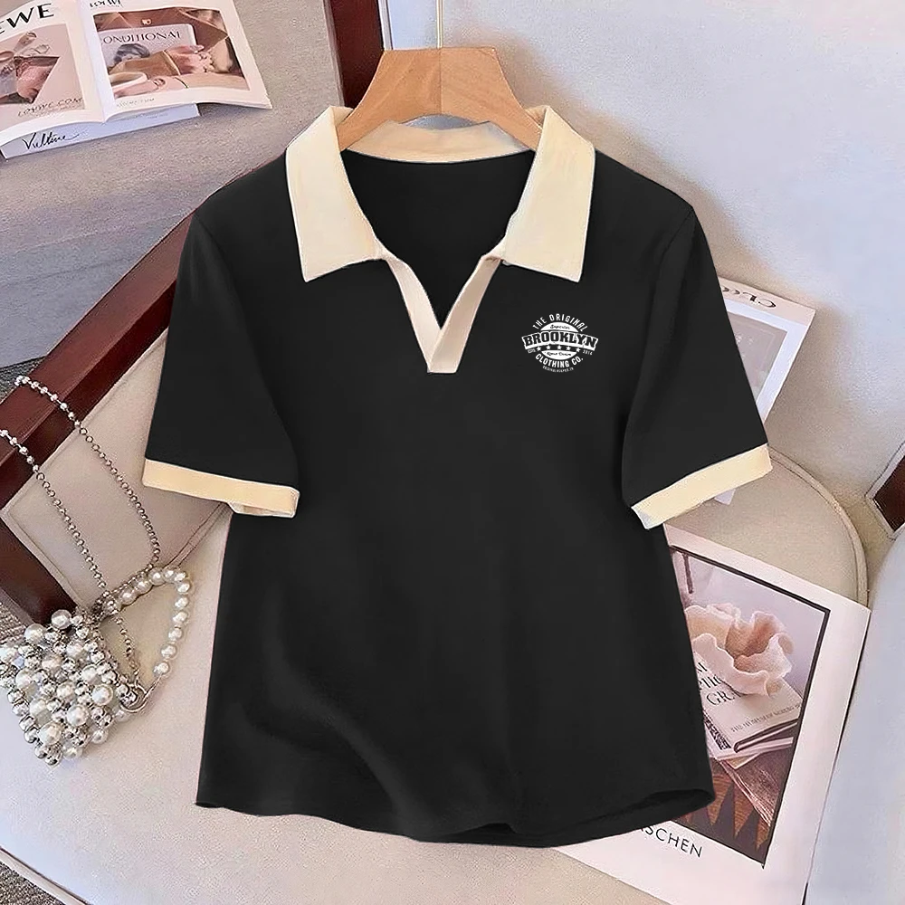 时尚纯棉Polo衫短袖休闲洋气体恤2025年夏季新款翻领显瘦上衣女装