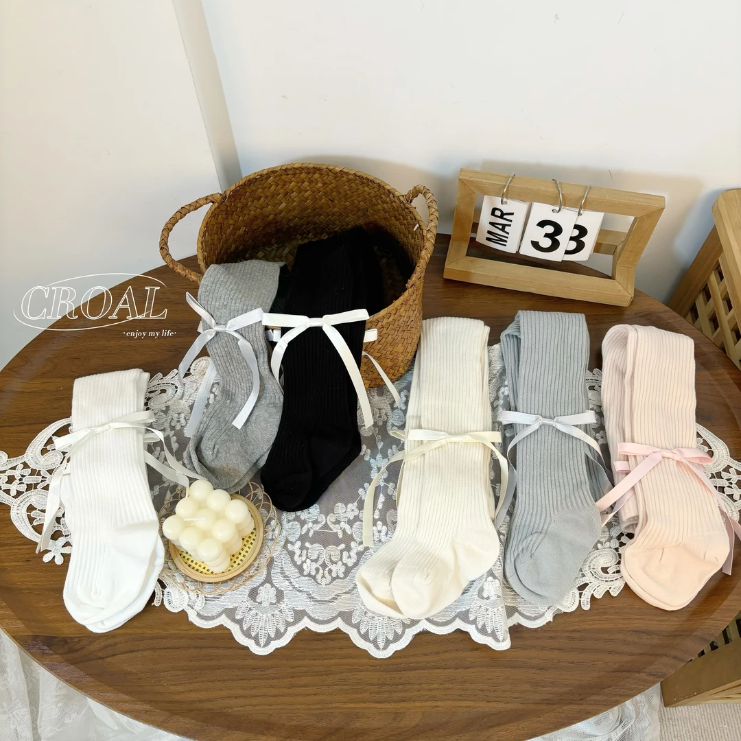 女童连裤袜春秋儿童芭蕾风蝴蝶结打底袜韩系洋气女宝宝打底裤