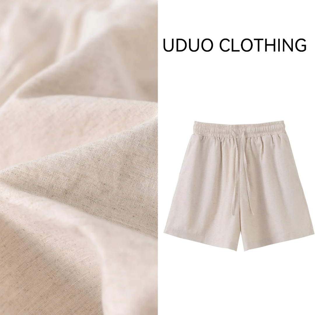 uduo clothing【热带岛屿】C家25夏季新款A字高腰抽绳亚麻短裤8105