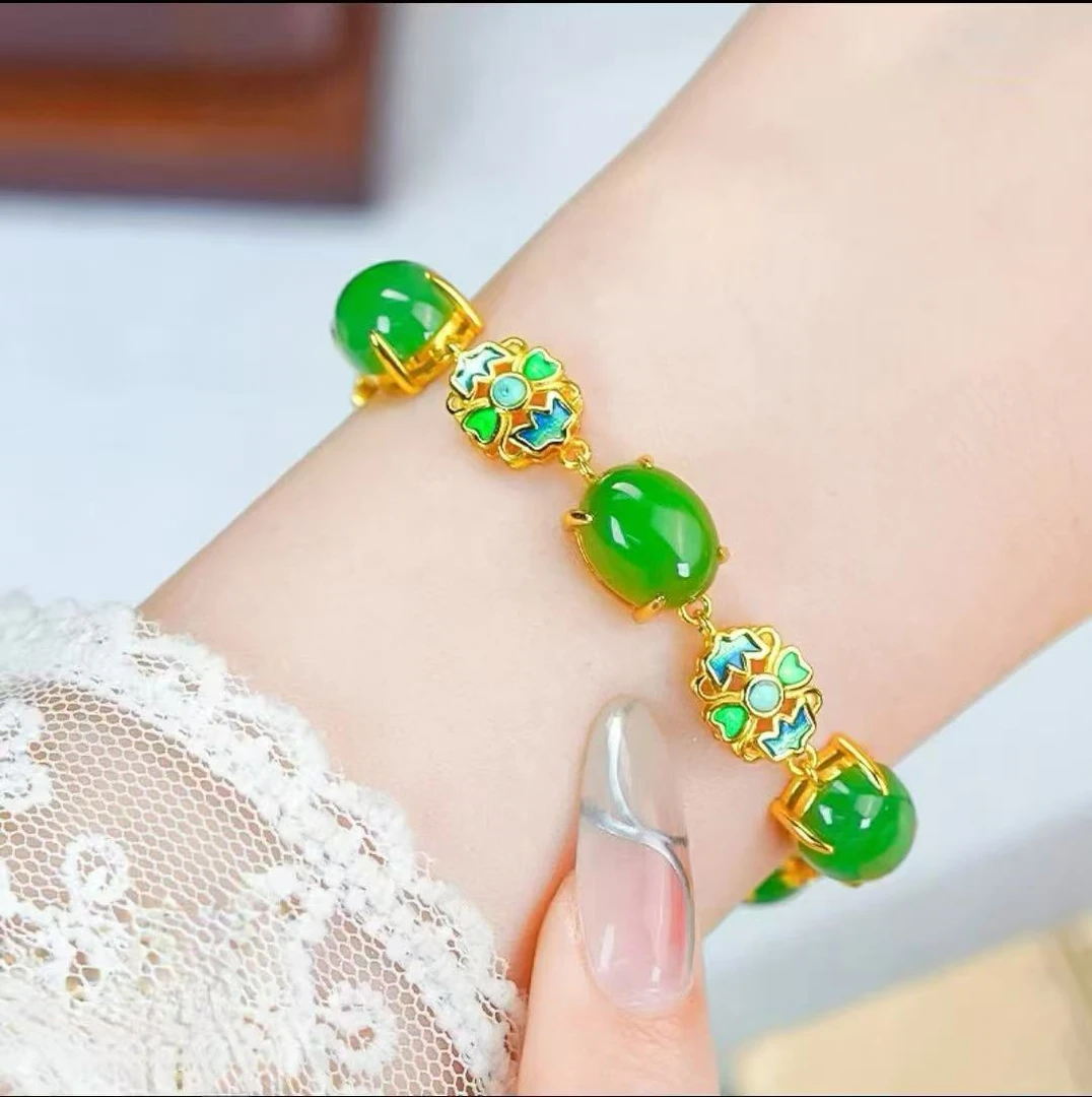 999金珠 中古风新设计款冰种天然珠宝玉石手链