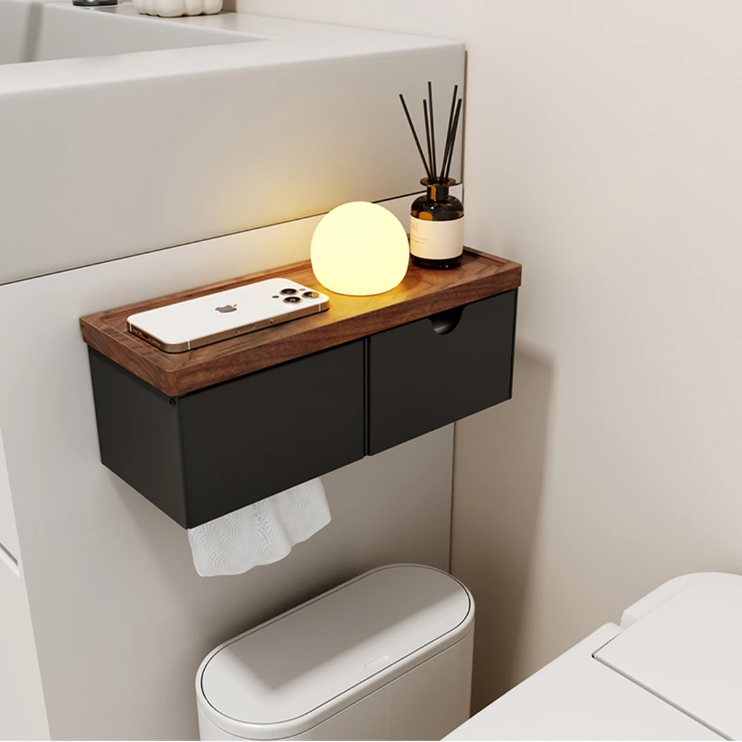 cmeo胡桃木卫生间厕纸盒壁挂式厕所洗手间洗漱台防水纸巾盒置物架