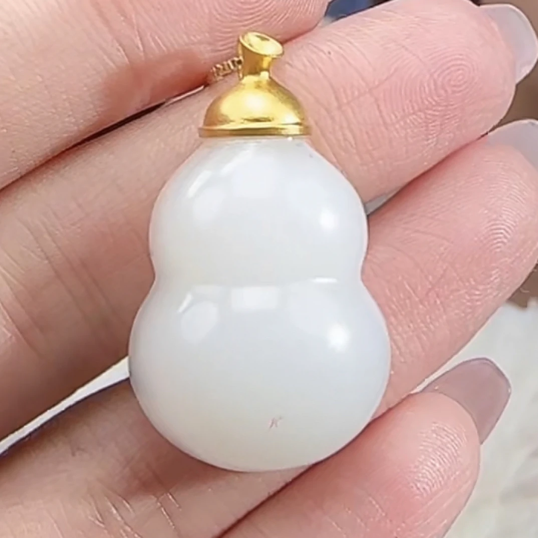 和田玉 葫芦吊坠 羊脂白 不含链18k金