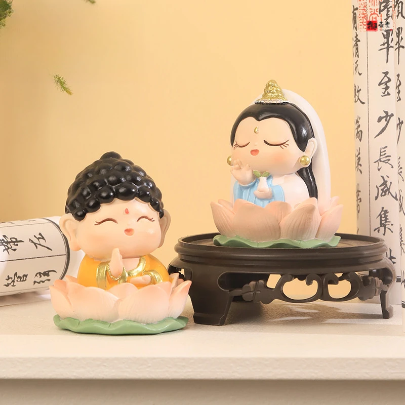 欢喜小神仙好运莲莲如来观音财神小摆件桌面车载内饰汽车装饰摆件