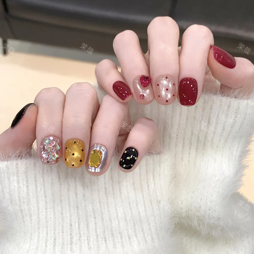 茉哉清 现货【梅子菠萝】纯手工定制美甲可拆卸穿戴甲A3878