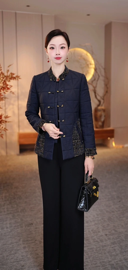 真两件套2025秋季新款气质显瘦加大码妈妈装上衣外套棉衣K25211