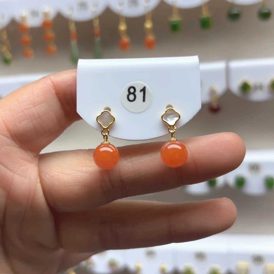 南红玛瑙耳饰银S925镶嵌