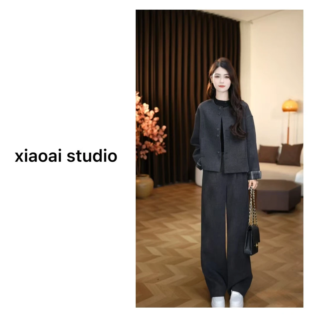 2025早秋新款套装高定时尚显瘦外套+直筒裤两件套F173