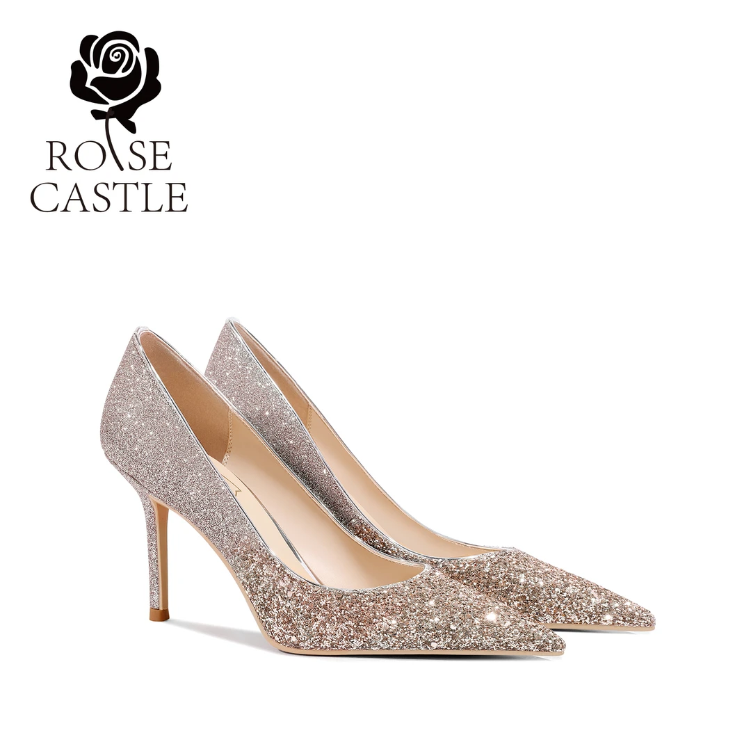 rosecastle气质高跟单鞋细跟百搭宴会礼服婚鞋女新娘百搭气质单鞋