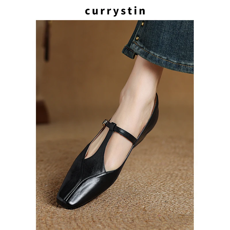 法式复古百搭舒适平底玛吉珍小皮鞋配裙子绝美尖头丁字玛丽珍单鞋