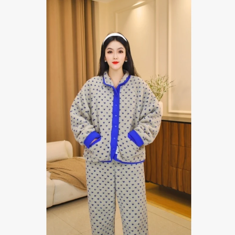 【瑶瑶专属定制款】百搭修身显瘦时尚复古领三层加厚外穿睡衣套装