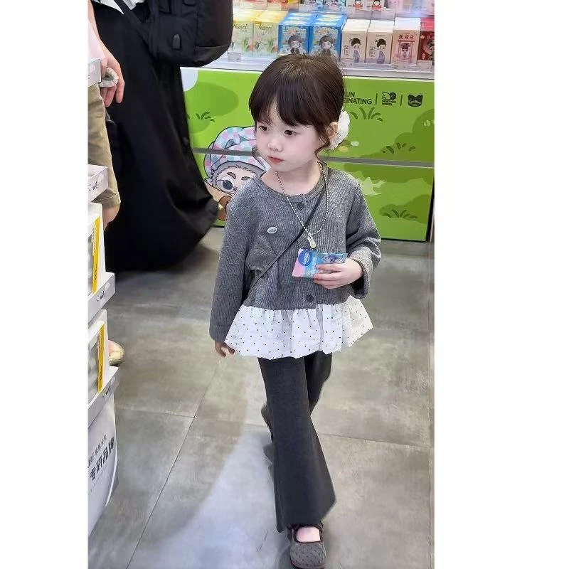 简搭主义！韩国童装2025秋季新款洋气儿童长袖开衫外套喇叭裤套装