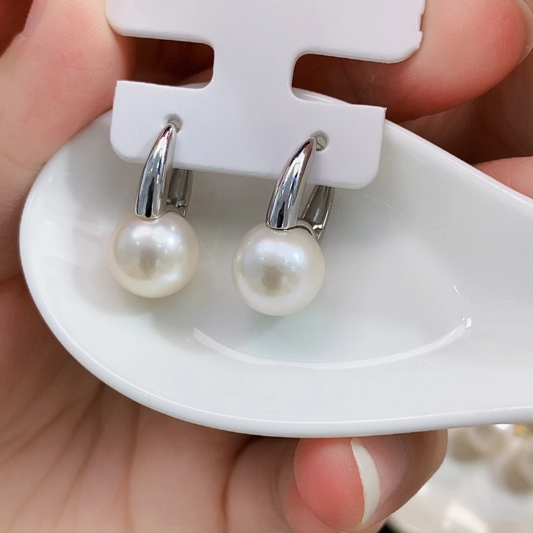 银S925镶嵌新品特价淡水耳饰11.5mm淡水珍珠雨*