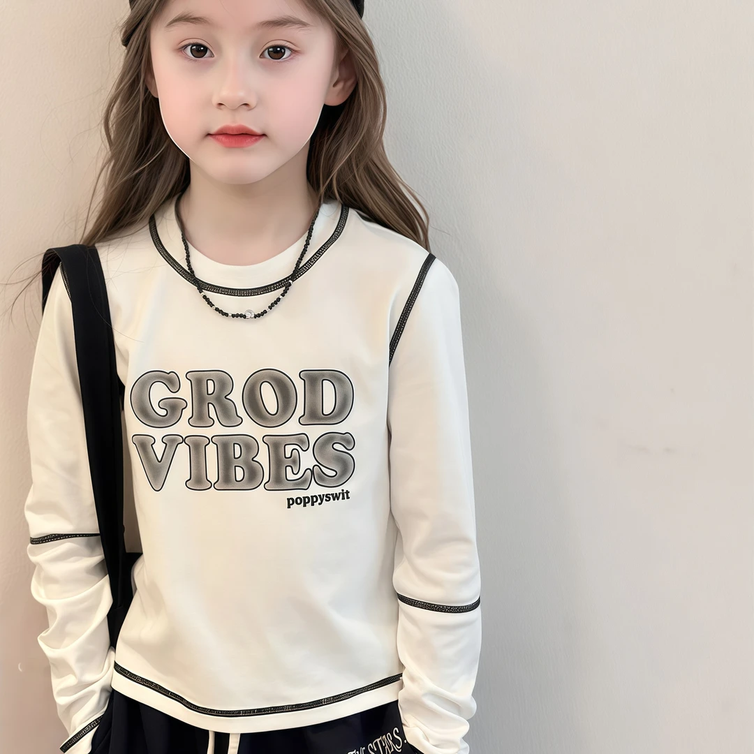 儿童秋款长袖T恤 女童撞色圆领上衣男宝宝休闲打底衫内搭潮范童装