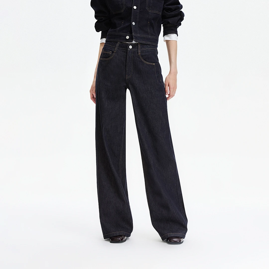 ONLY2025秋季新款撞色明线松弛宽松直筒裤长裤牛仔裤女|125332064