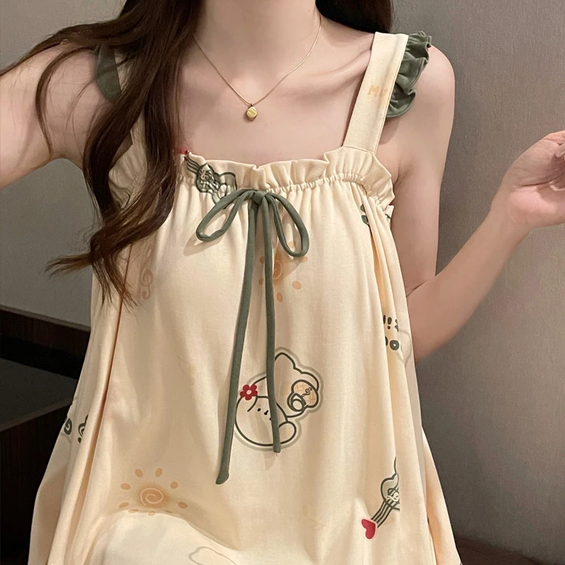 睡裙女夏季2025年新款带胸垫防凸点家居服夏天薄款吊带睡衣可外穿