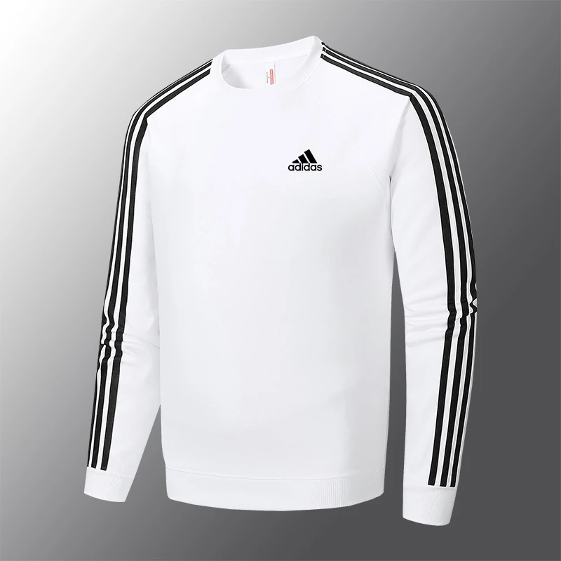 奥莱撤柜男士长袖卫衣秋冬季情侣三条杠圆领套头衫休闲百搭运动衣