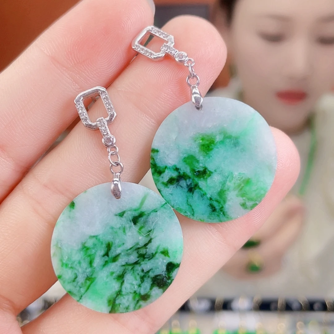 翡翠银S925镶嵌耳饰