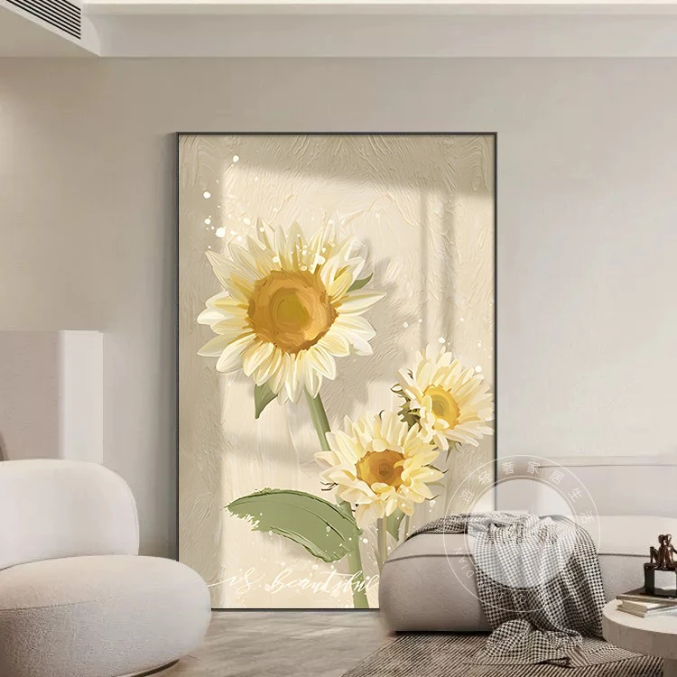 奶油风向日葵客厅装饰画现代简约高档沙发背景墙壁画走廊玄关挂画
