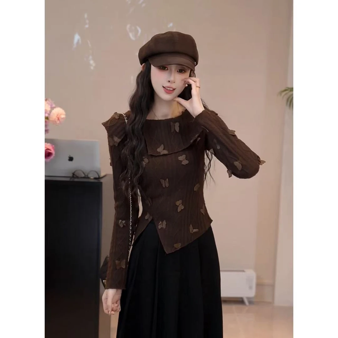 YUANLIANSU/圆脸酥【奈良鹿丸】千金风蝴蝶结立体装饰针织衫女秋季