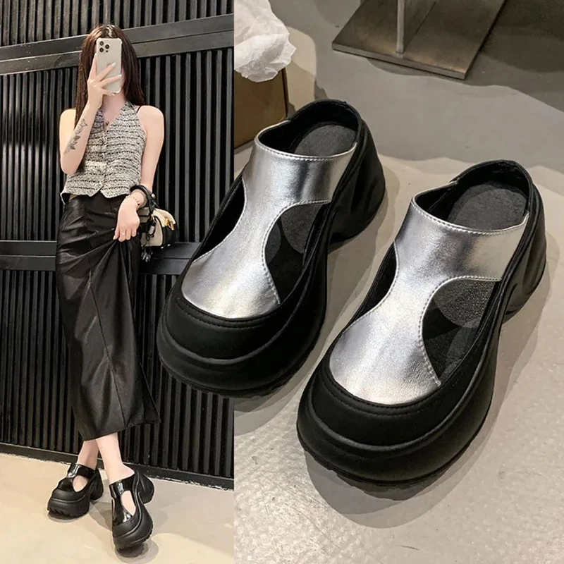 真皮厚底凉鞋拖鞋女夏季外穿松糕厚底套趾时尚凉鞋5699